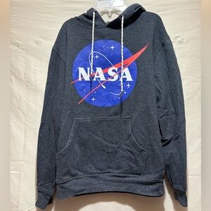 NASA Logo Black Speckled Pullover Hoodie - Men's Graphic Sweatshirt Size M